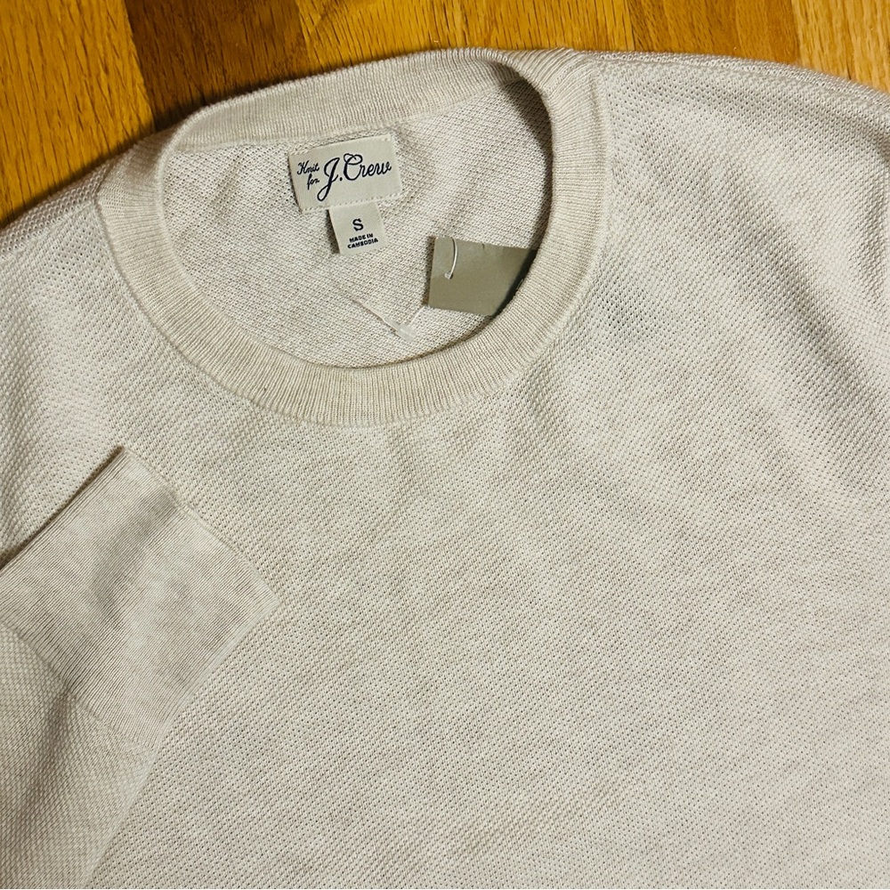 J. Crew Mens Small Cotton Piqué-stitch Crewneck Sweater in Heather Natural NWT